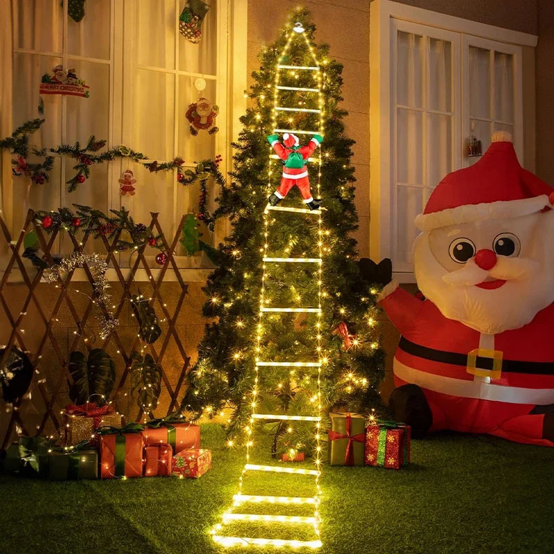 Outdoor Lighting Tree - LED-Weihnachtsbeleuchtung Dekorative Leiter-Lichterkette mit Weihnachtsmann für